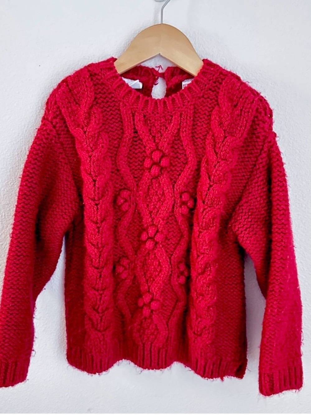 Zara Girls Red Cable Knit Popcorn Sweater Size 3/4